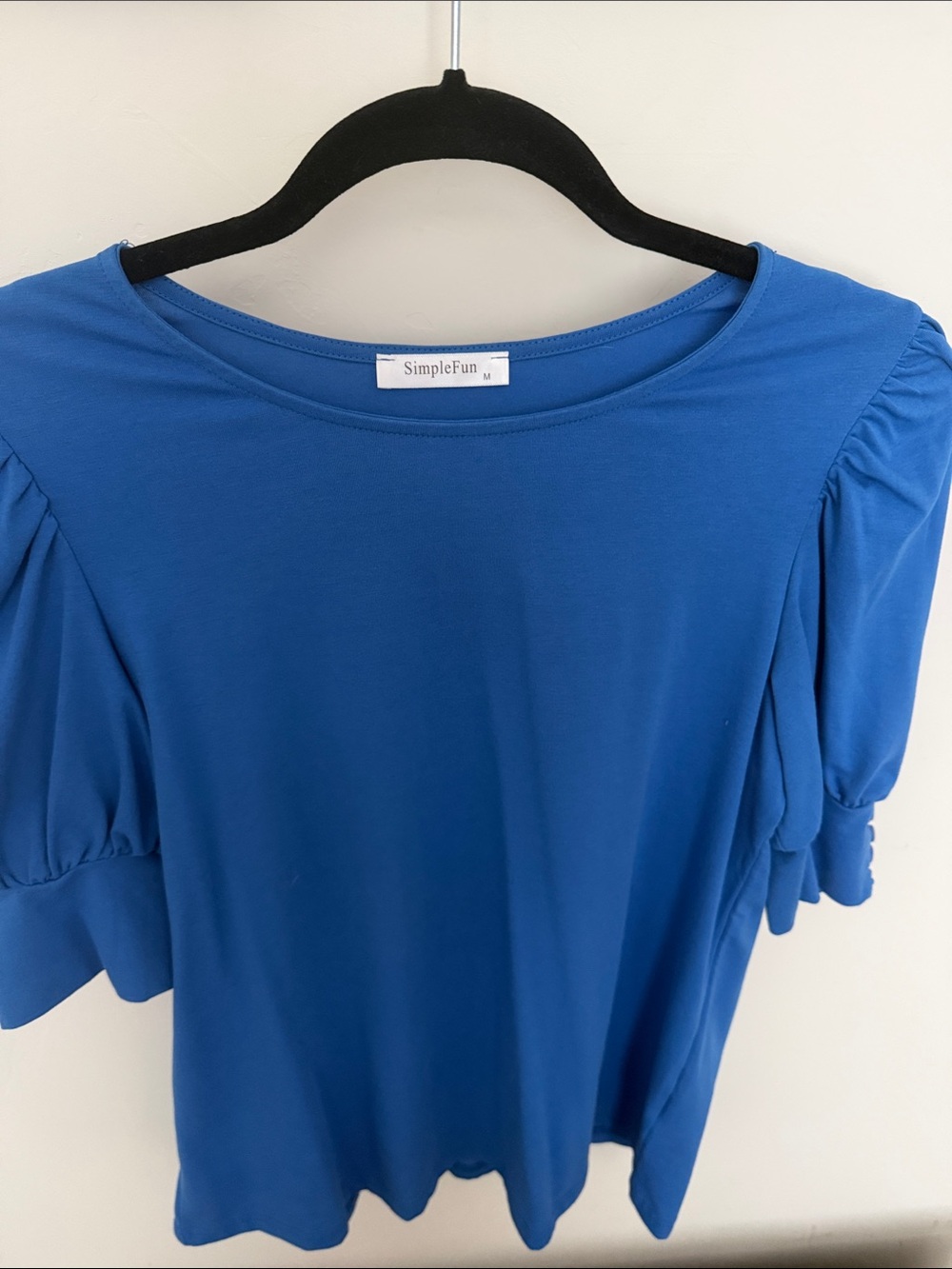 Simple Blue Puff Sleeve Short-Sleeve Top